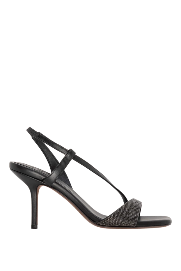 Кожаные босоножки черного цвета с блестящей отделкой
- фото 1