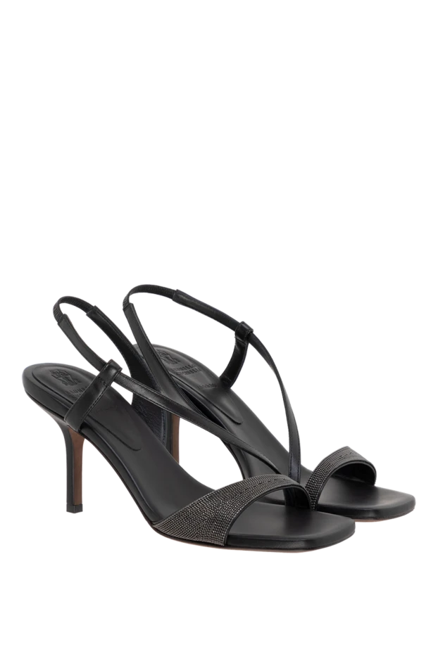 Brunello Cucinelli black leather sandals with shiny trim
 177682 - photo 3