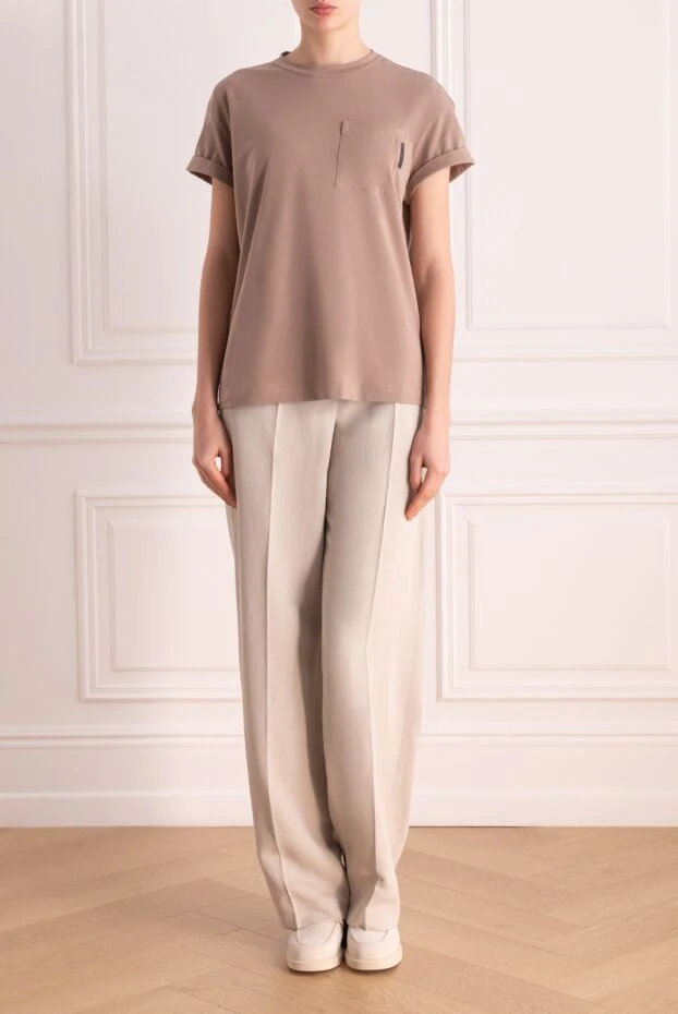 Brunello Cucinelli футболка из хлопка и эластана женская коричневая 177689 - фото 2