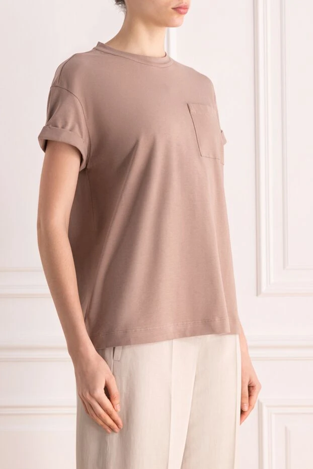 Brunello Cucinelli футболка из хлопка и эластана женская коричневая 177689 - фото 3