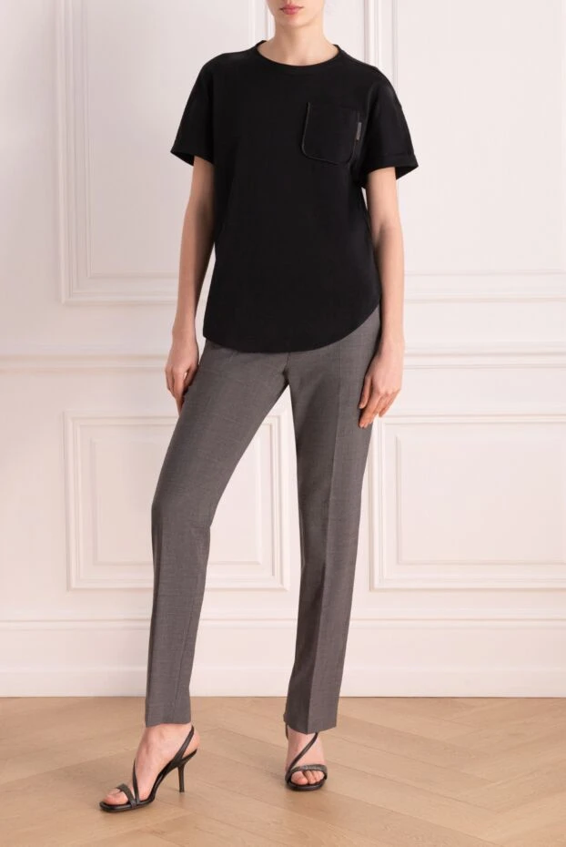 Brunello Cucinelli әйелдерге арналған мақтадан жасалған футболка, қара 177690 - фото 2