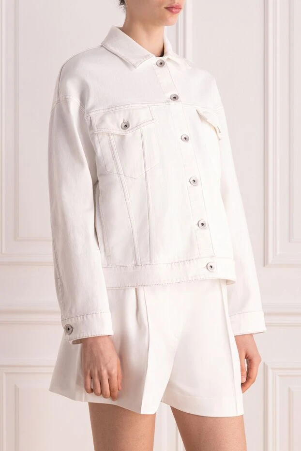 Brunello Cucinelli denim jacket made of cotton and elastane for women white 177695 - photo 3
