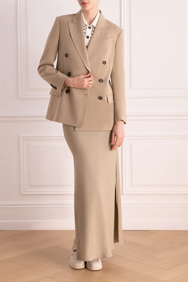 Brunello Cucinelli жакет из хлопка женский бежевый 177697 - фото 2