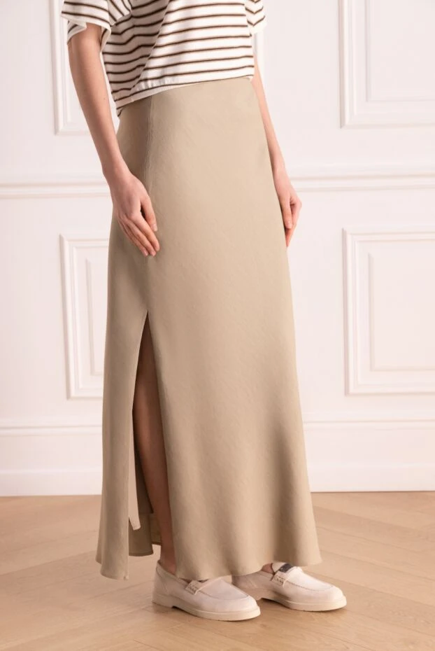 Brunello Cucinelli maxi skirt made of viscose and linen for women beige 177700 - photo 3