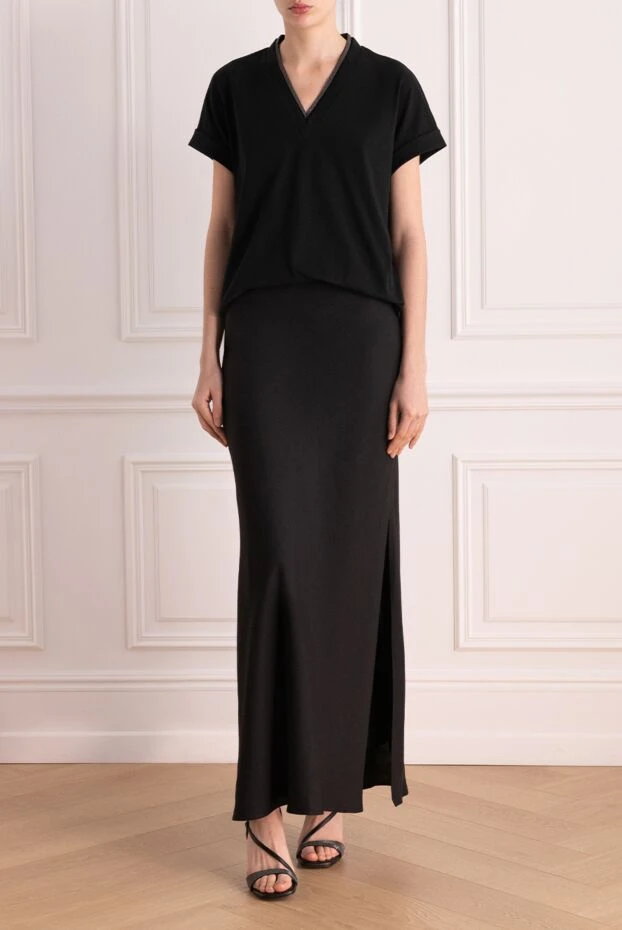 Brunello Cucinelli maxi skirt made of viscose and linen for women black 177702 - photo 2
