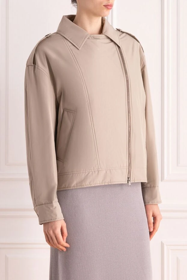 Brunello Cucinelli әйелдерге арналған полиэстерден және мақтадан жасалған күрте, сұр 177704 - фото 3