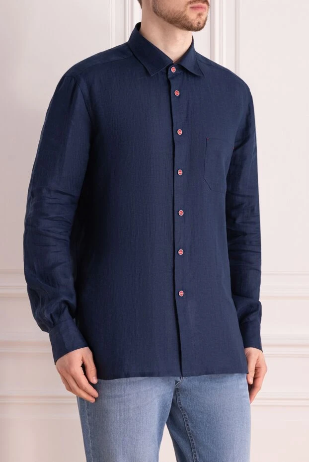 Kiton төс қалтасы және қызыл түймелері бар зығыр көйлек
 177718 - фото 3