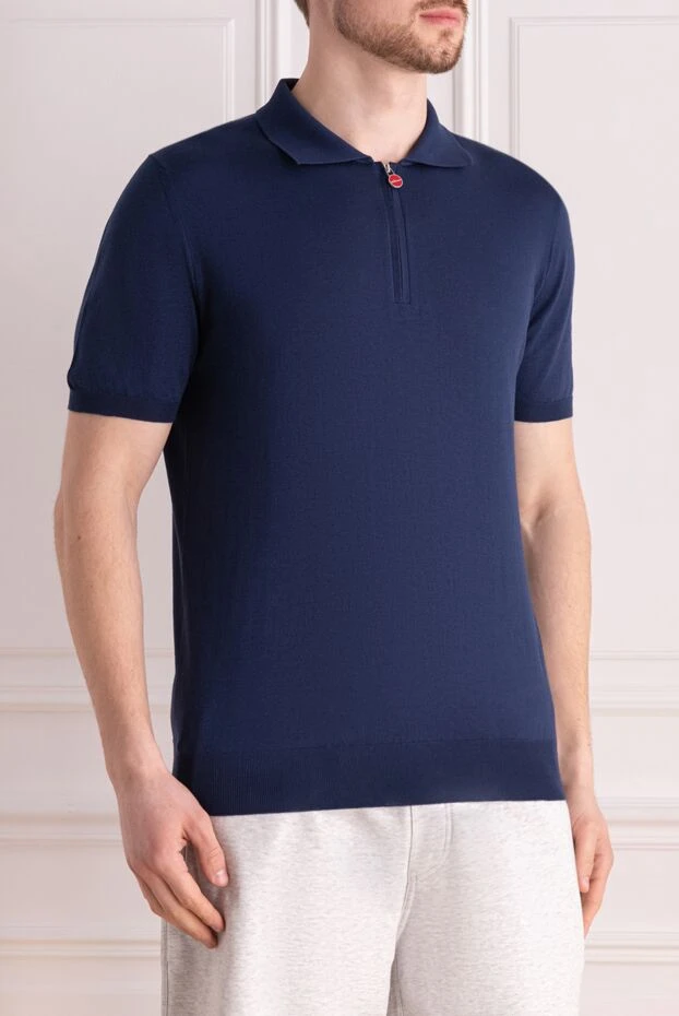 Kiton мужское синее поло из хлопка на молнии с красным акцентом на бегунке 195674 - фото 3