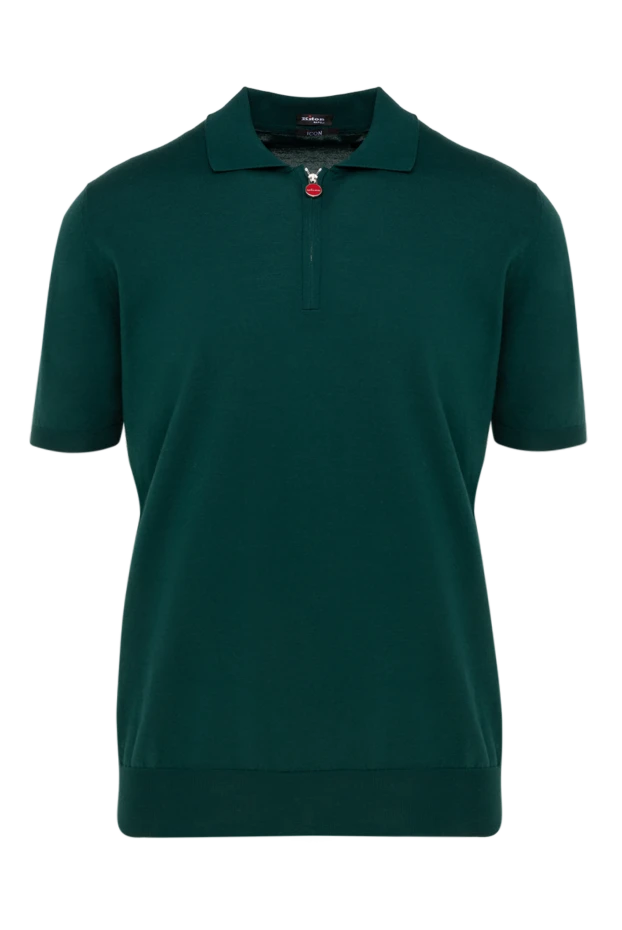 Kiton тёмно-зелёное мужское поло из хлопка с застёжкой-молнией и красным бегунком 195756 - фото 1