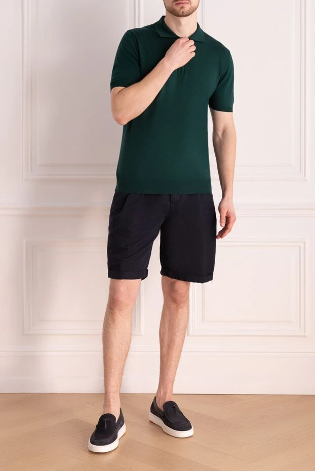 Kiton тёмно-зелёное мужское поло из хлопка с застёжкой-молнией и красным бегунком 195756 - фото 2