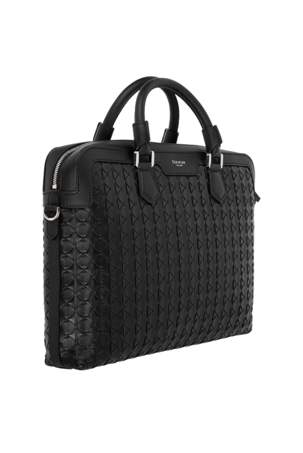 Serapian мужской черный портфель из натуральной кожи с узором mosaico 177732 - фото 3