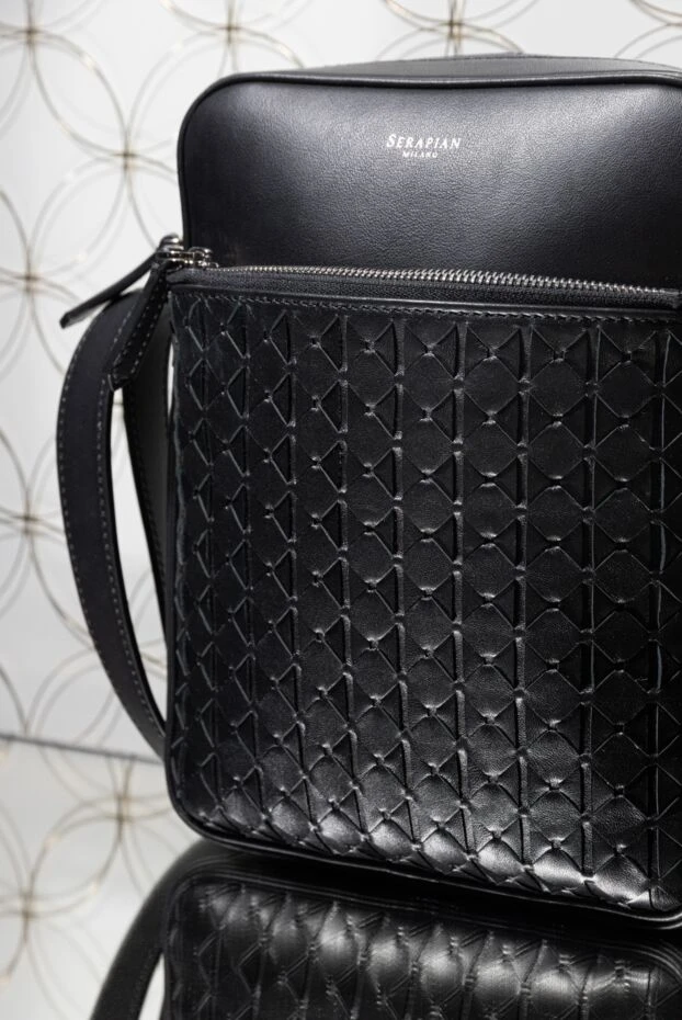 Serapian мужская черная сумка из фактурной натуральной кожи  177734 - фото 2