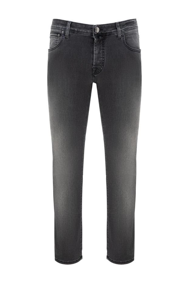 Men's stretch denim jeans in a light gray wash with a faded effect - photo 1