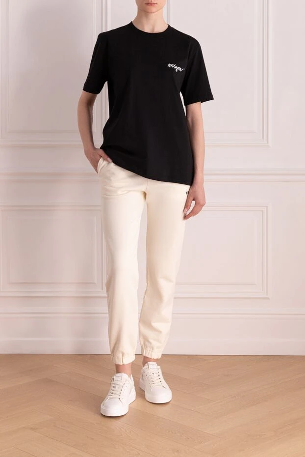 MSGM woman women's beige cotton knitted trousers купить с ценами и фото 177874 - photo 2