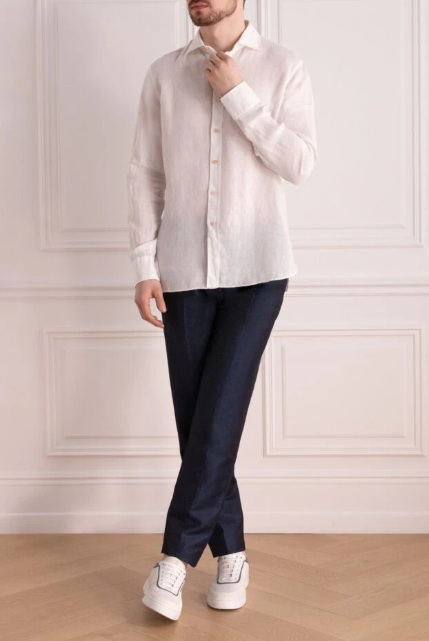 Stefano Ricci брюки синие мужские из шерсти и льна 177886 - фото 2