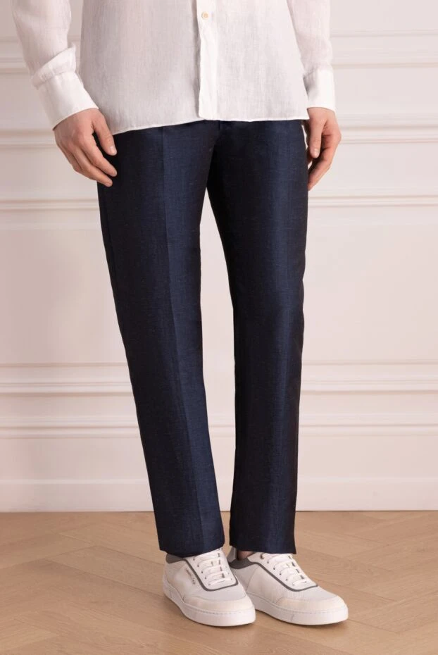 Stefano Ricci брюки синие мужские из шерсти и льна 177886 - фото 3