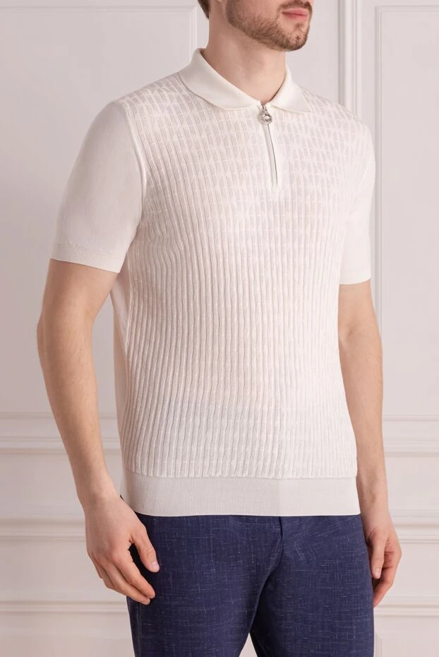 Stefano Ricci поло мужское белое из шелка и хлопка 177894 - фото 3