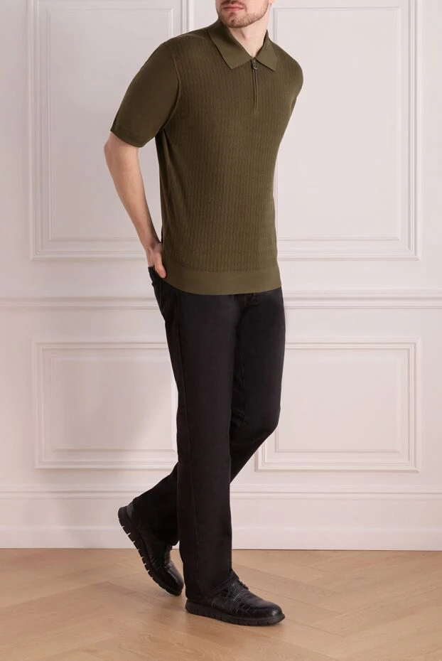 Stefano Ricci поло мужское зеленое из шелка и хлопка 177898 - фото 2