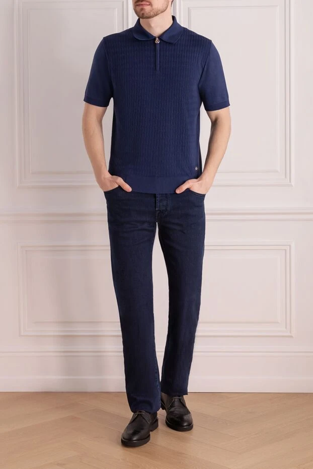 Stefano Ricci поло мужское синее из шелка и хлопка 177901 - фото 2