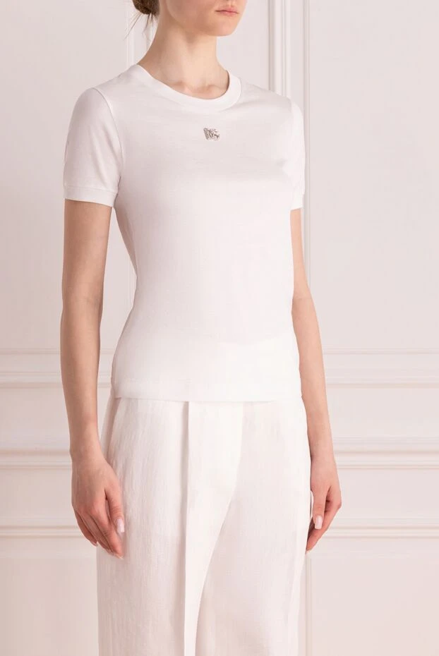 Dolce & Gabbana базовая женская футболка из хлопка с акцентом в виде кристального логотипа dg 177955 - фото 3