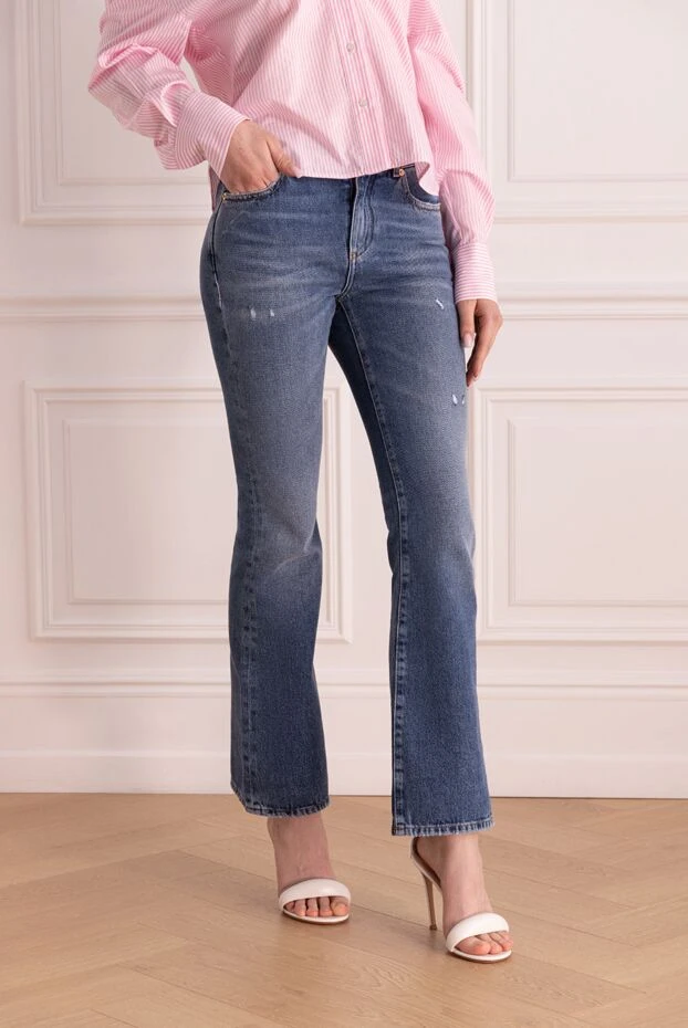 Balmain күйзеліске ұшыраған әсері және аздап жалтырауы бар әйелдердің көк мақта джинсы 177960 - фото 3