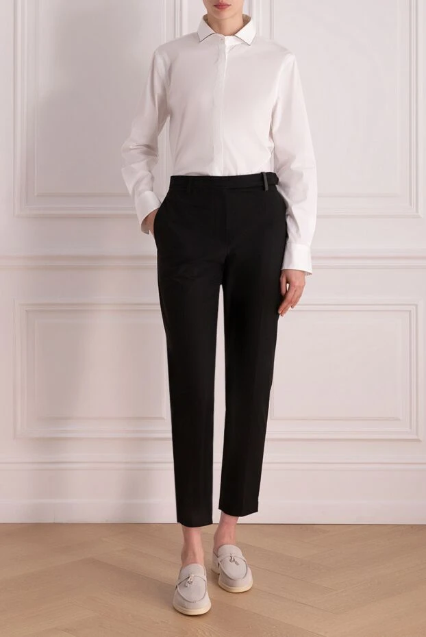 Brunello Cucinelli брюки из черного хлопка с лаконичным силуэтом 178013 - фото 2