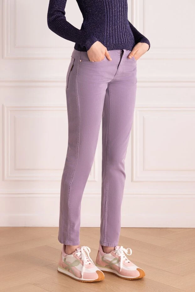 Brunello Cucinelli джинсы из хлопка и эластана фиолетовые женские 178015 - фото 3