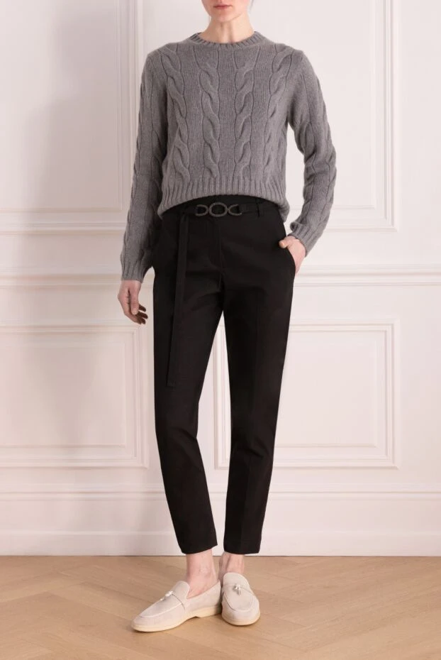 Brunello Cucinelli брюки из черного хлопка женские с декоративным поясом
 178016 - фото 2