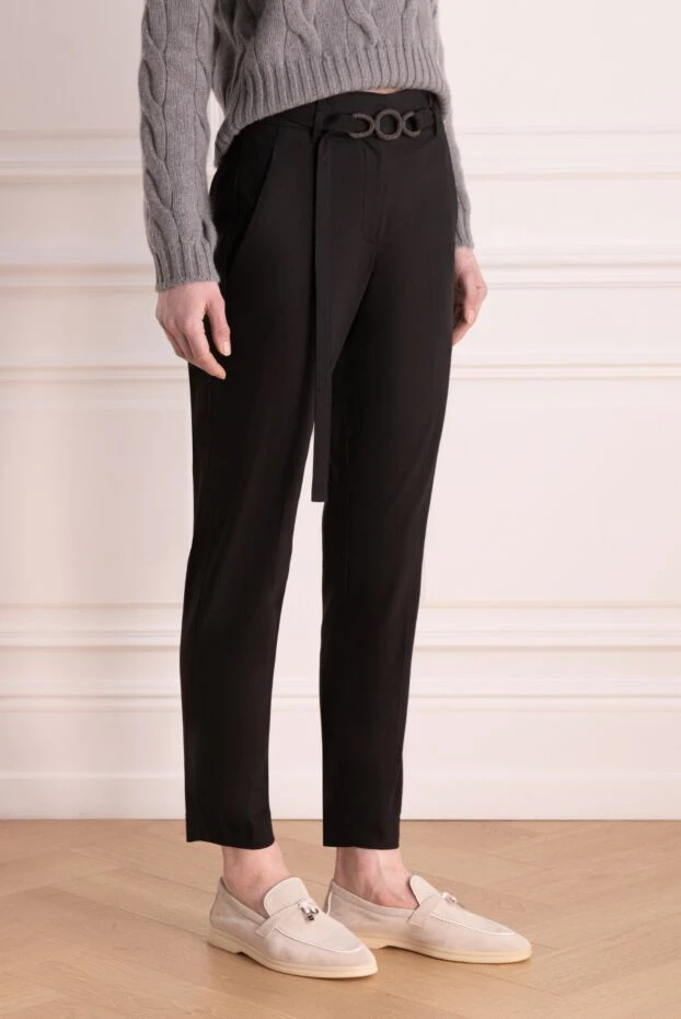 Brunello Cucinelli брюки из черного хлопка женские с декоративным поясом
 178016 - фото 3