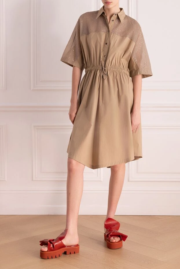 Brunello Cucinelli платье рубашка в бежевом оттенке с акцентом на талии 178017 - фото 2