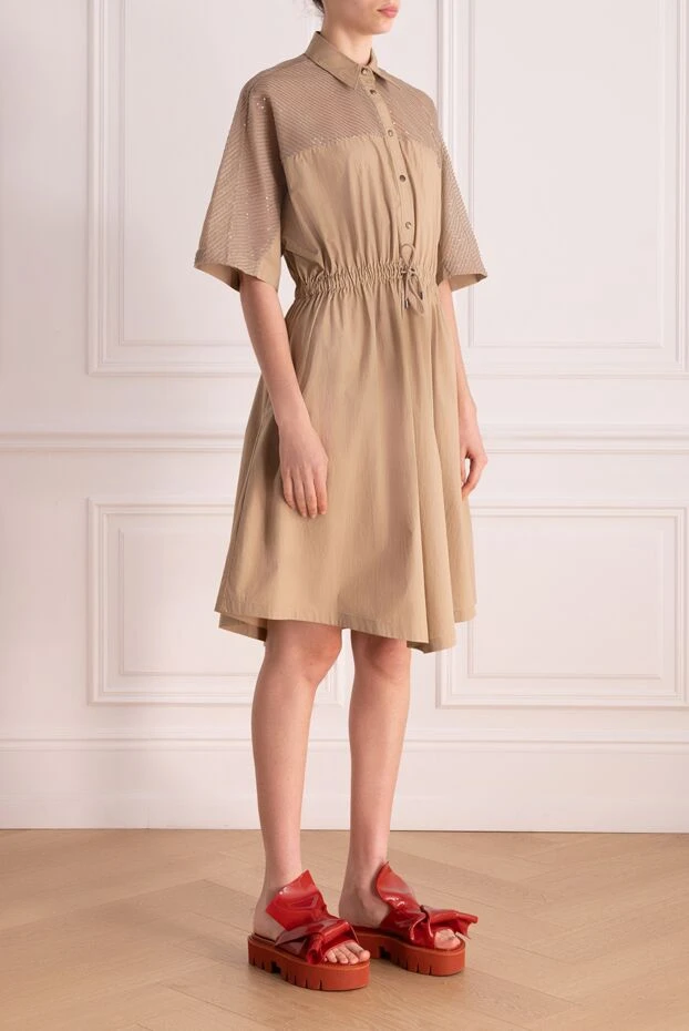 Brunello Cucinelli платье рубашка в бежевом оттенке с акцентом на талии 178017 - фото 3