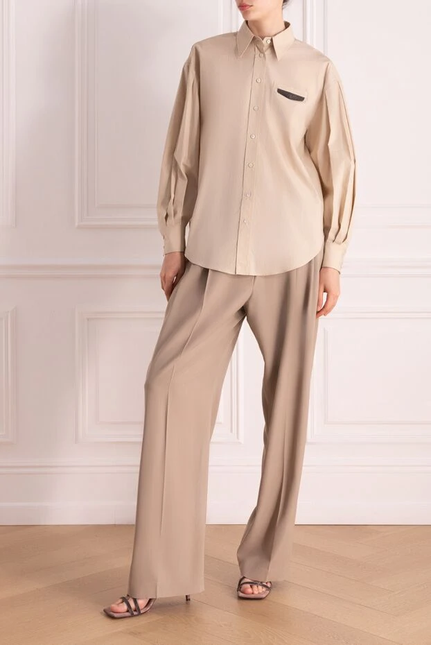 Әйелдерге арналған бежевый мақта көйлек - фото 2