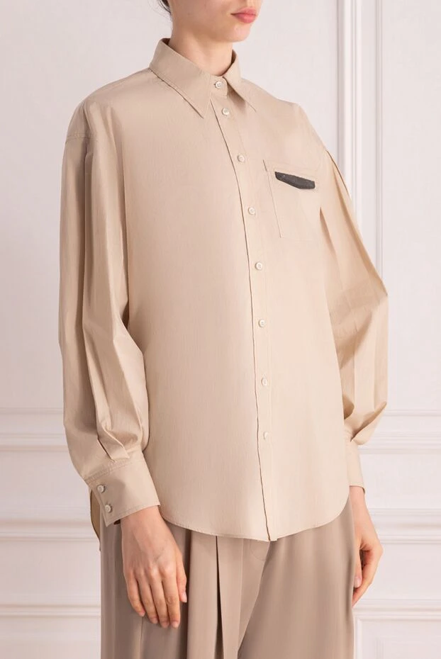 Brunello Cucinelli рубашка из хлопка женская бежевая 178024 - фото 3