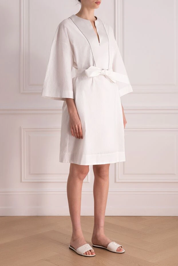 Brunello Cucinelli white cotton and polyamide dress for women 178026 - photo 3