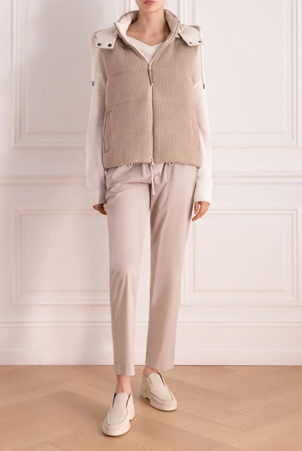 Жилет из хлопка и полиамида женский бежевый - фото 2