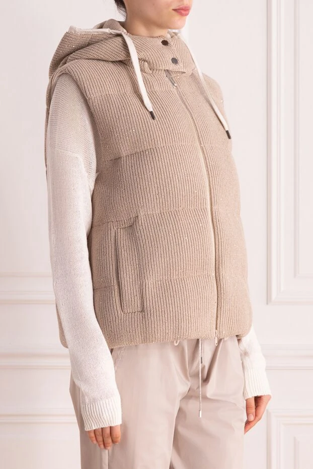 Brunello Cucinelli beige cotton and polyamide vest for women. 178027 - photo 3
