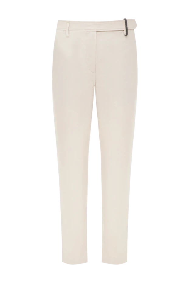 Брюки из хлопка и эластана женские бежевые - фото 1