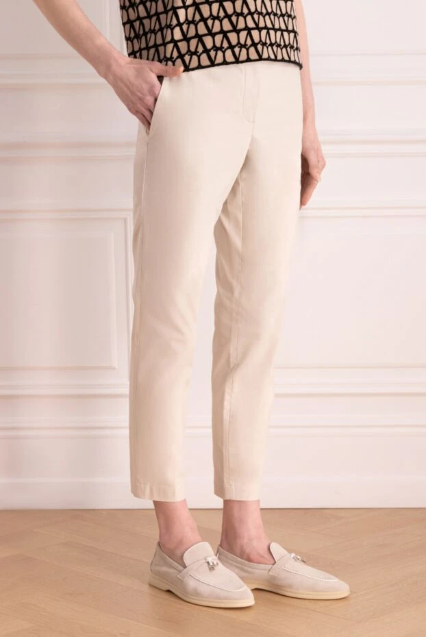 Brunello Cucinelli брюки из хлопка и эластана женские бежевые 178028 - фото 3