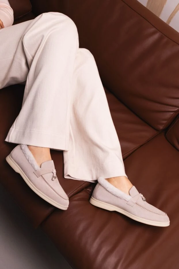 Loro Piana жүнмен безендірілген әйелдер бежевый нубуктан жасалған макастар 178050 - фото 3