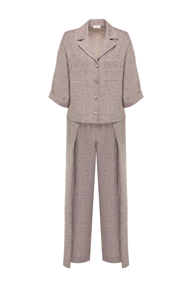 Костюм с брюками женский коричневый с короткими рукавами - фото 1