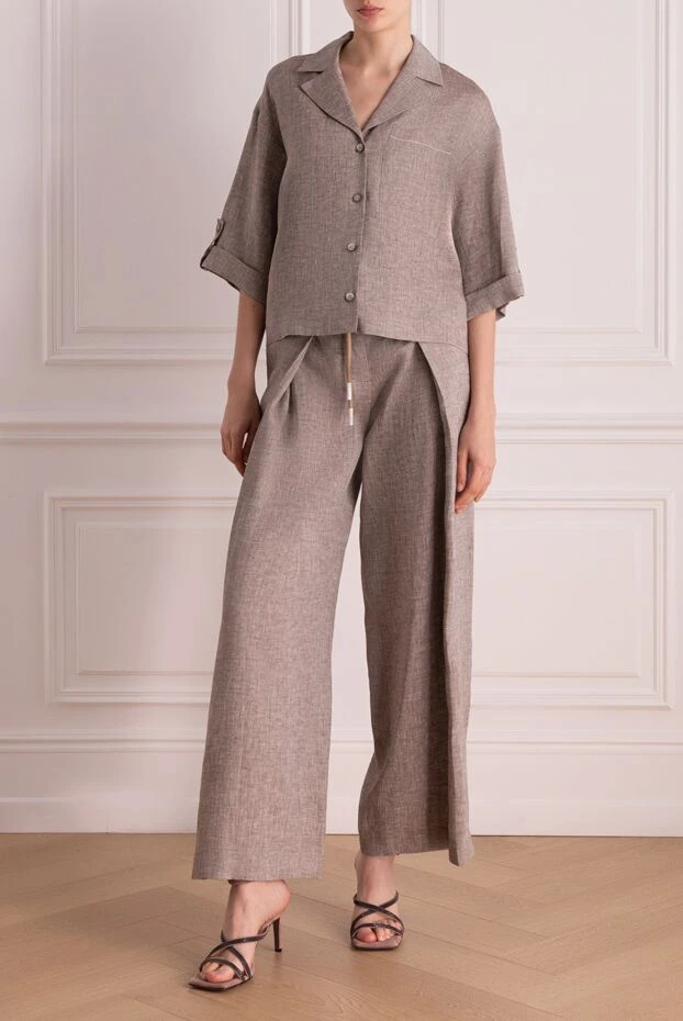 Peserico костюм с брюками женский коричневый с короткими рукавами  178160 - фото 2