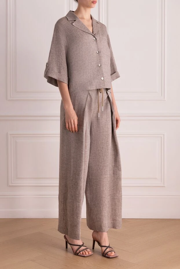 Peserico костюм с брюками женский коричневый с короткими рукавами  178160 - фото 3