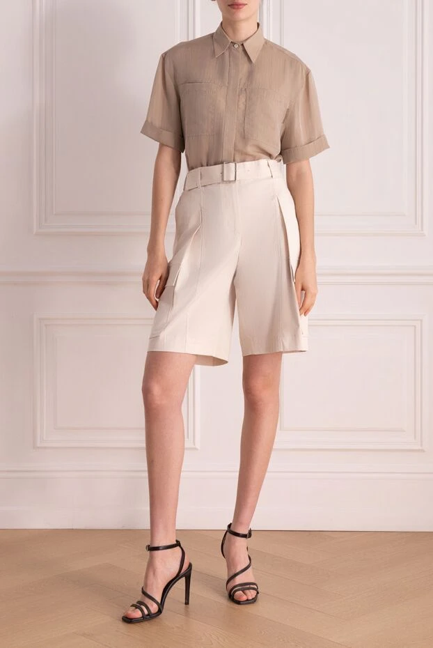 Шорты из хлопка и эластана женские бежевые - фото 2