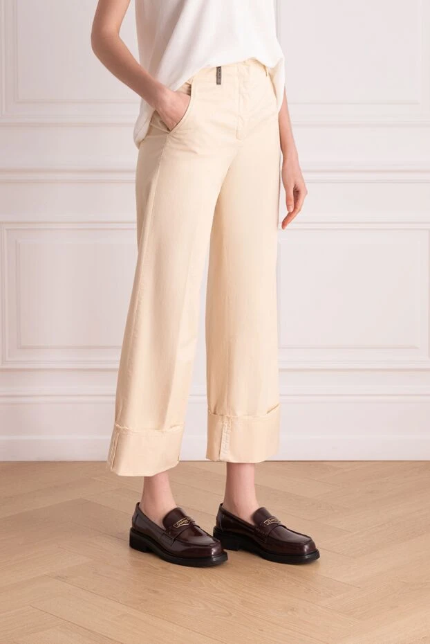 Peserico кең манжеттері бар, белі жоғары бежевый қысқа кесілген шалбар

 178166 - фото 3