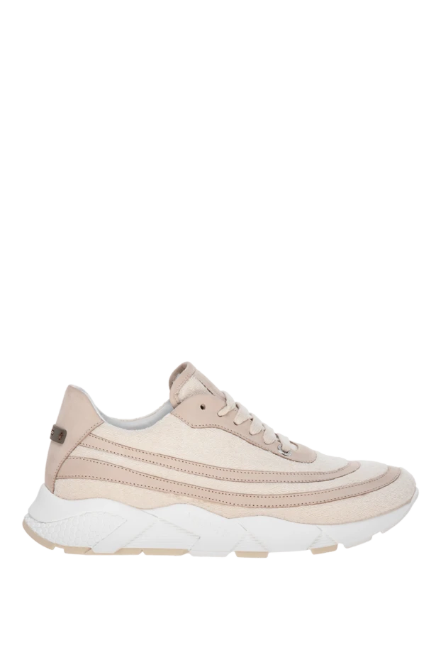 Cotton and leather sneakers for women beige - photo 1