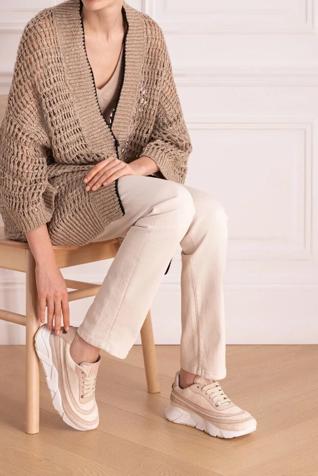 Peserico кроссовки из хлопка и кожи женские бежевые 178181 - фото 2