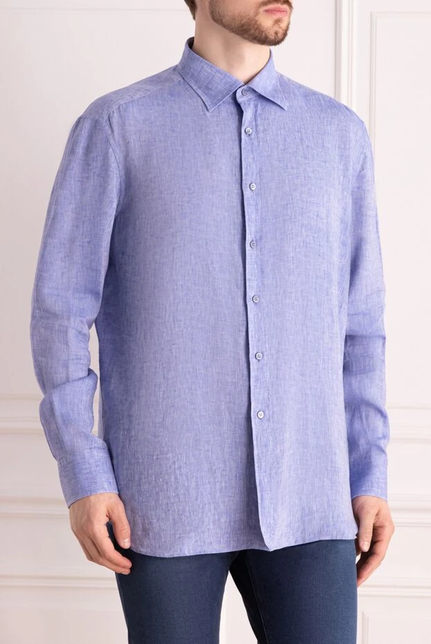 Stefano Ricci рубашка изо льна мужская голубая 178190 - фото 3