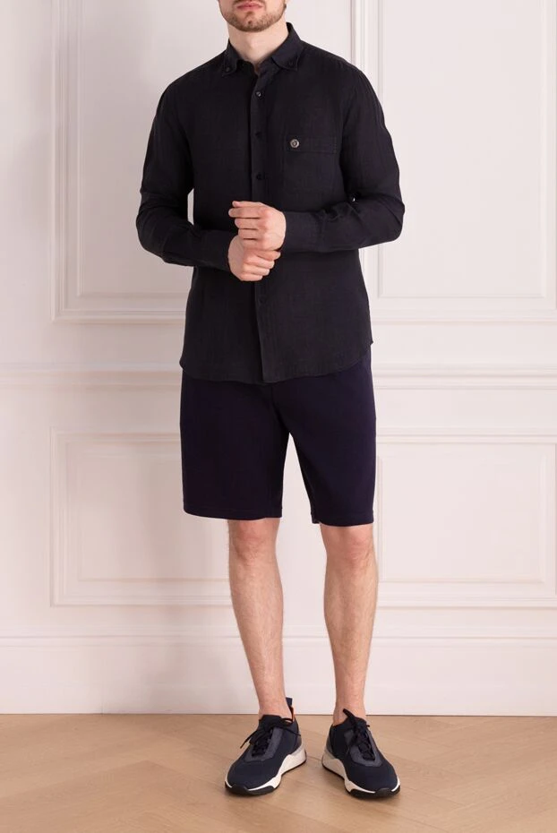 Stefano Ricci рубашка изо льна мужская черная 178191 - фото 2