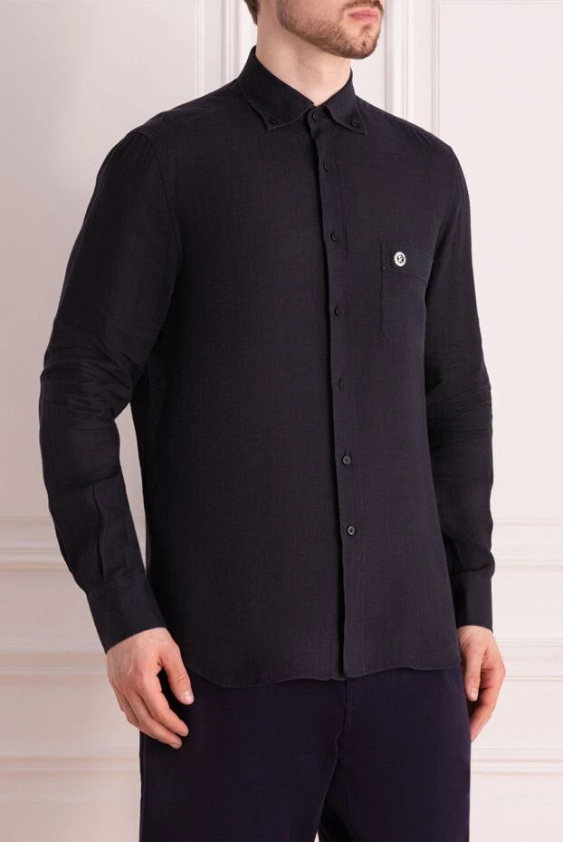 Stefano Ricci рубашка изо льна мужская черная 178191 - фото 3