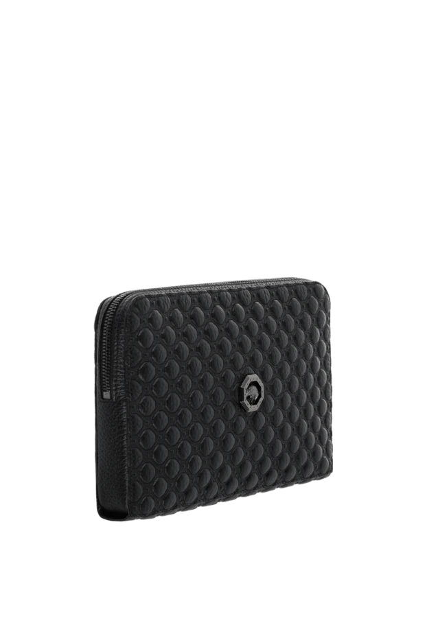 Stefano Ricci клатч чёрный кожаный с объемным тиснением и логотипом на фасаде 178199 - фото 3